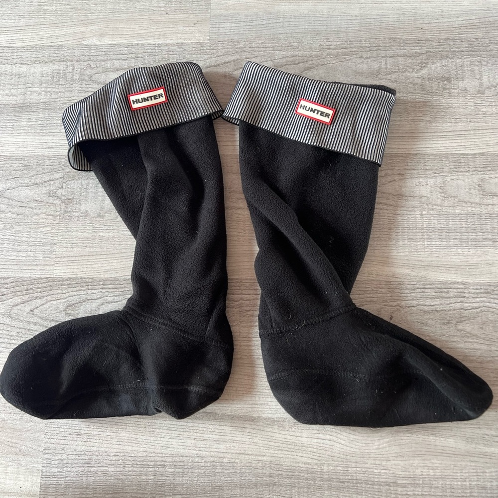 Hunter Boot Tall Socks Black fleece with white stripes for rain boots women 8-10